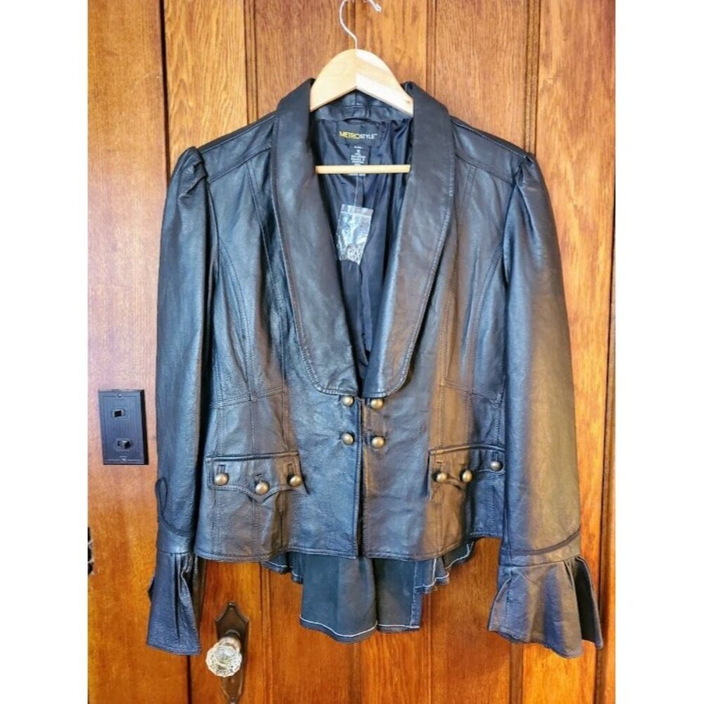 metrostyle Black Leather Peplum Jacket